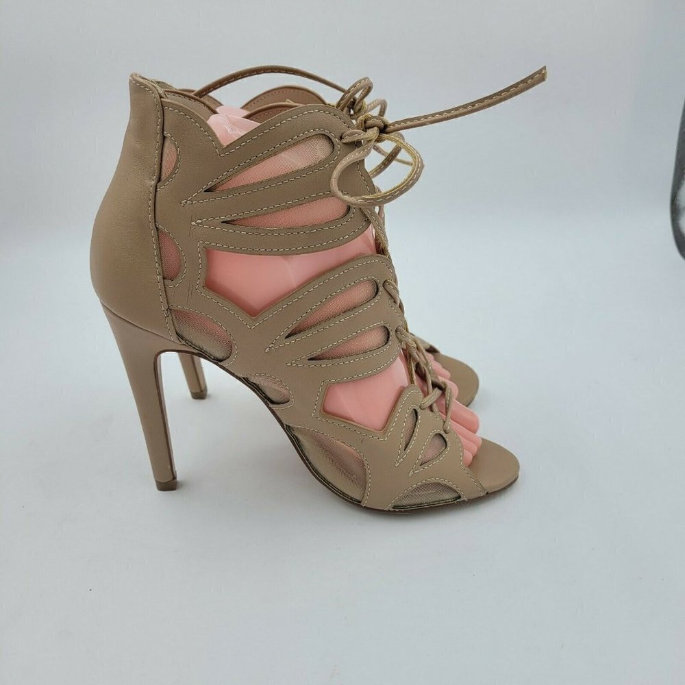 New Look Chic Lace-Up Caged Stiletto Booties Tan Natural Size US 7 / EU 37 Wide - Picture 3 of 10